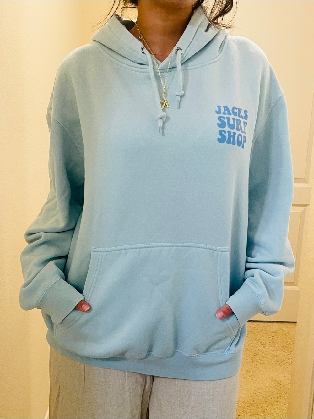 Light Blue Crewneck Hoodie with Chest Logo